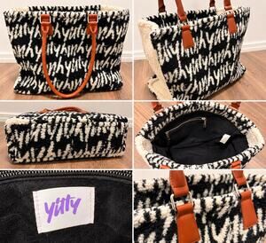 Title: YITTY Black & White Sherpa Tote Bag – Cozy Fuzzy Shoulder Bag